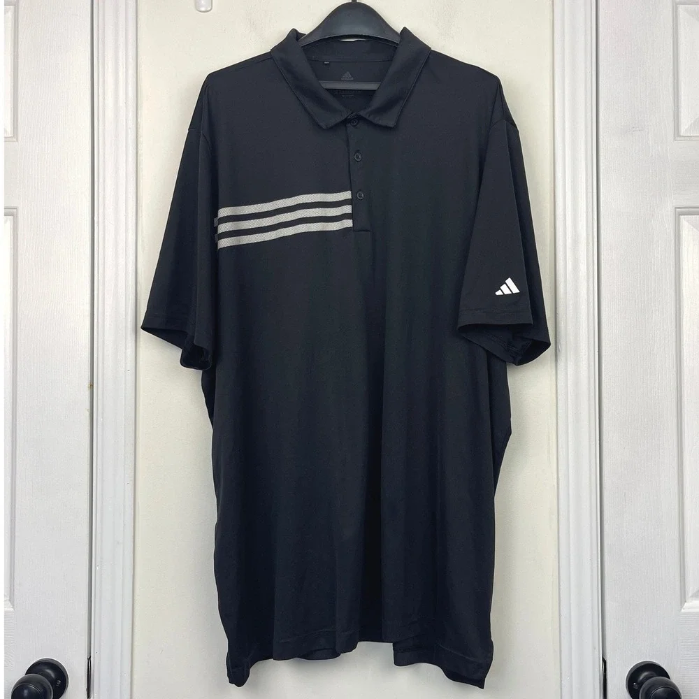 (Lot of 2) Adidas 3-Stripe Golf Polo Shirt Mens 4XL‎ Climalite Black Performance